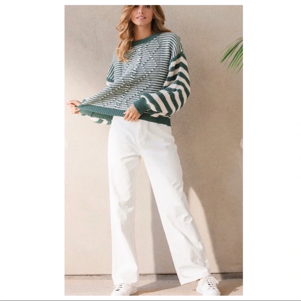 Cozy Perfect Striped Boho Cable Sweater - Picture 1 of 8